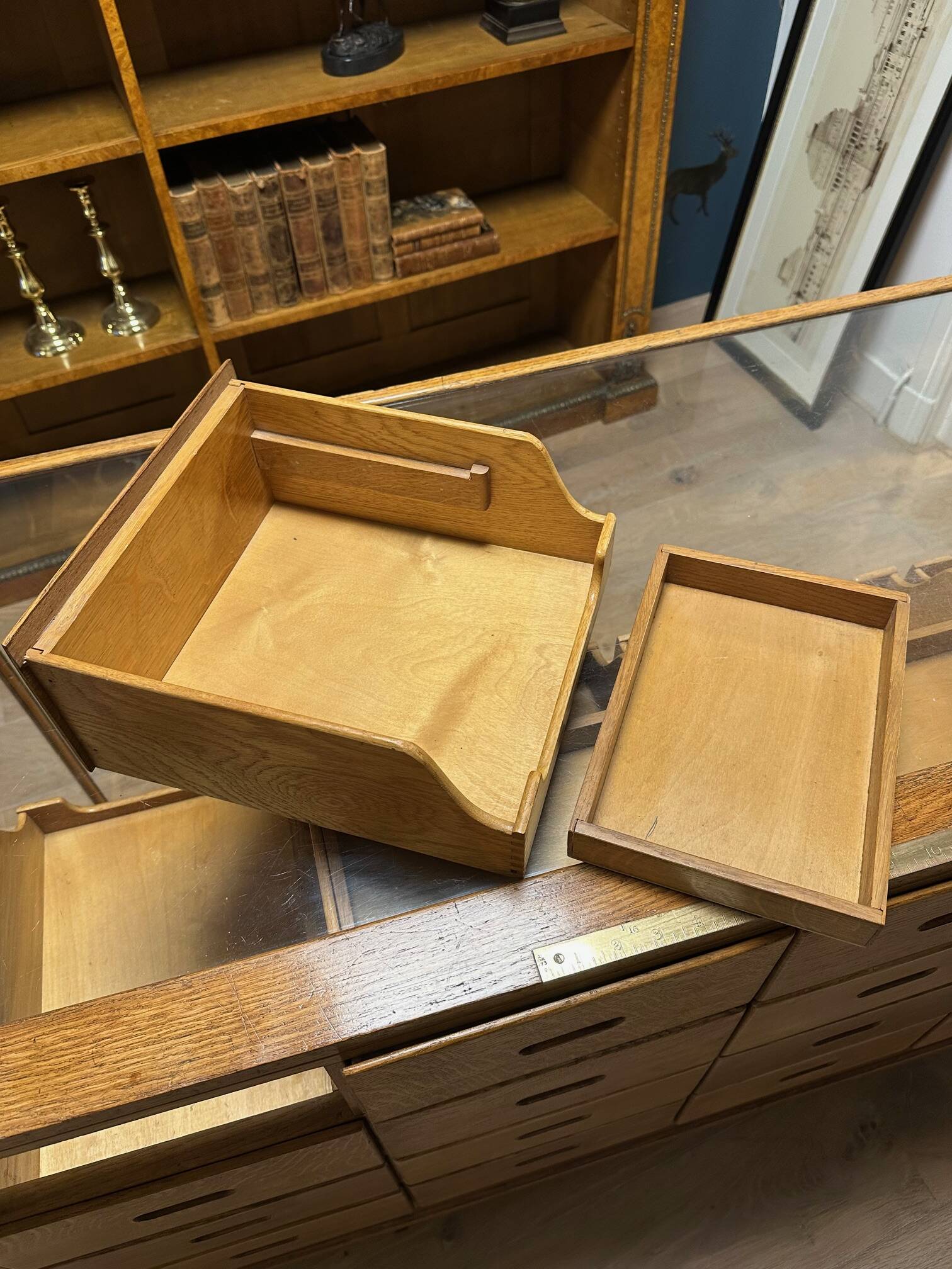 Old oak display counter with 24 drawers
