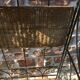 Folding bakery shelf, metal and wicker