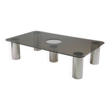 Large coffee table in chromed metal and smoked glass, Italy 1970