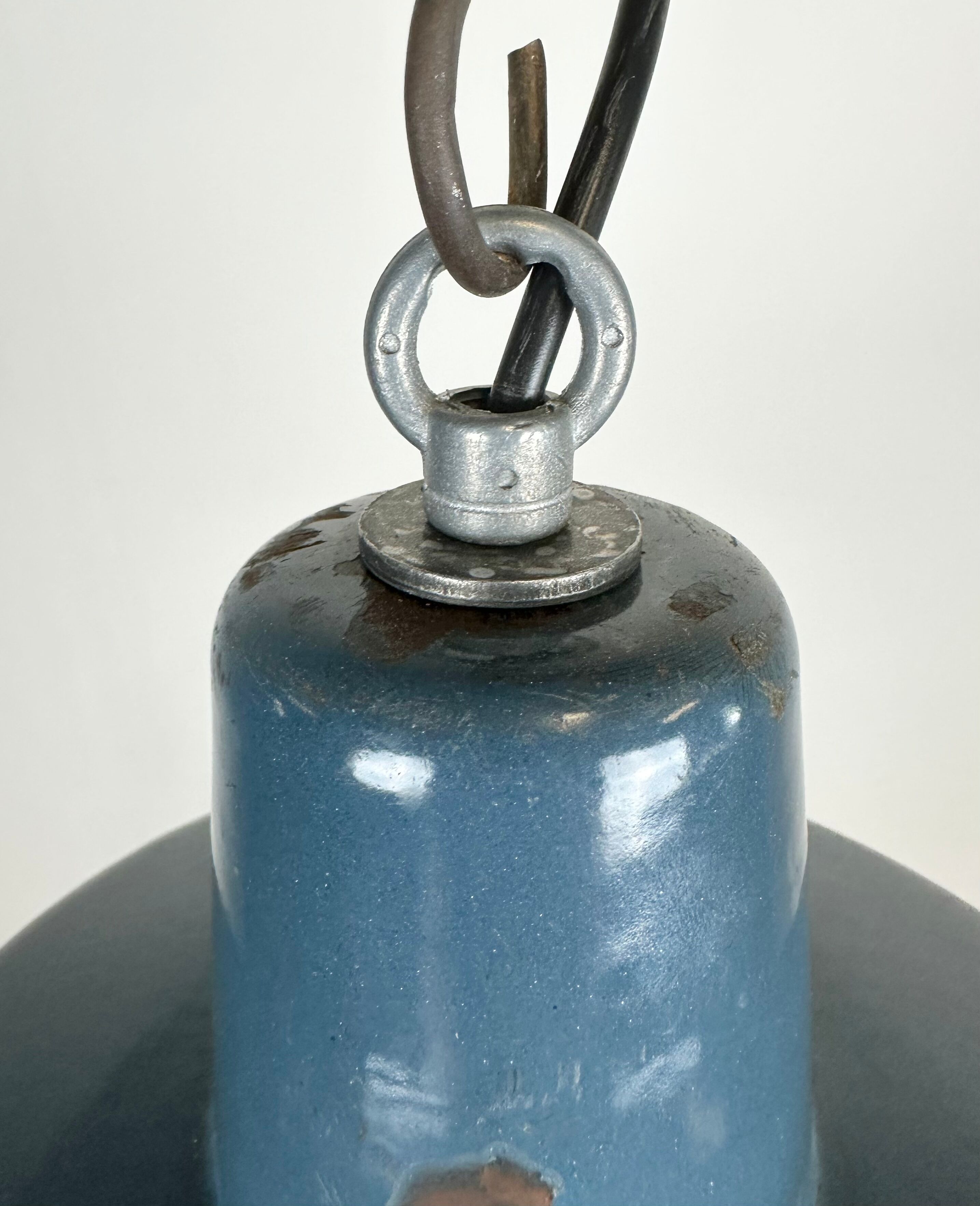 Small Industrial Blue Enamel Pendant Lamp, 1960s