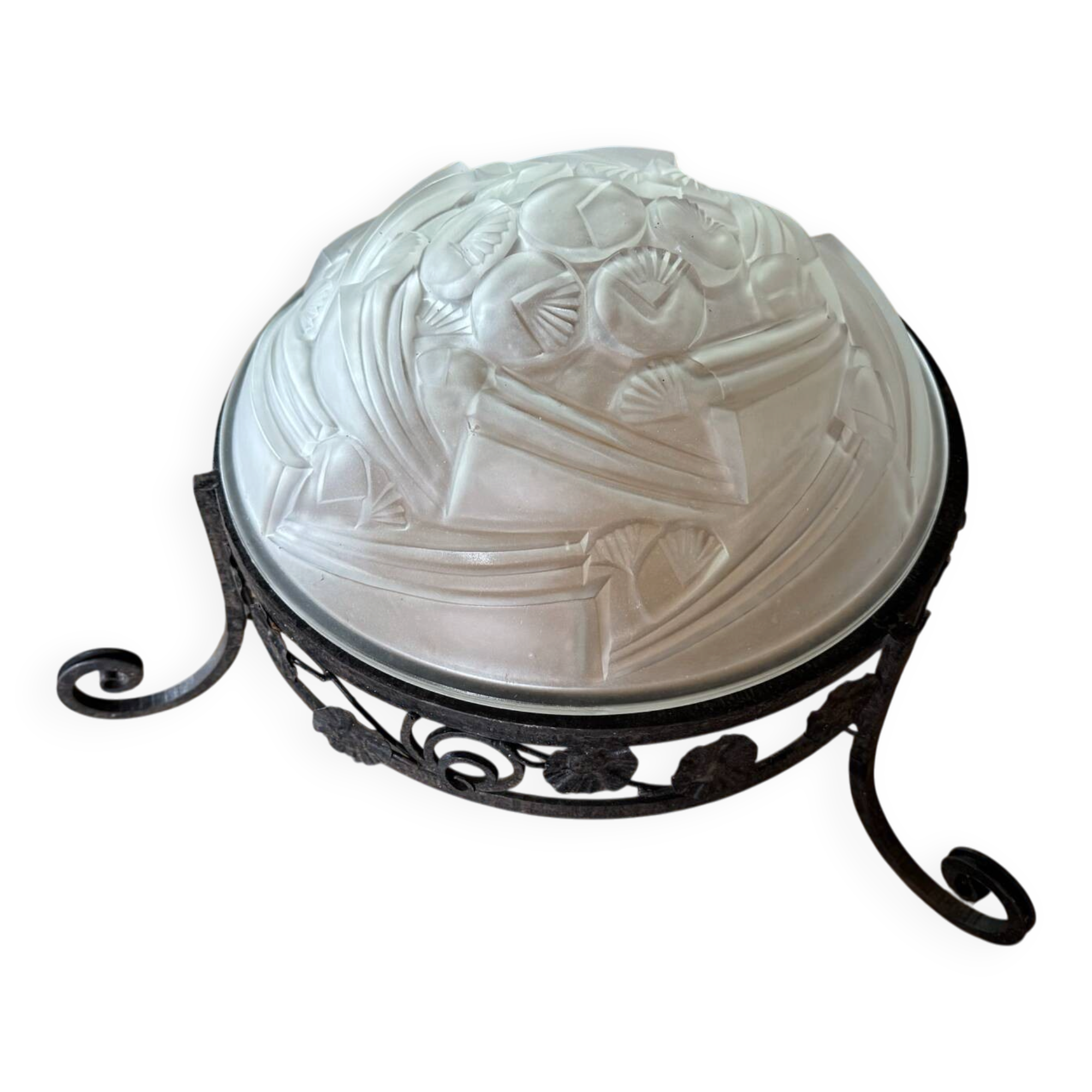 Art Deco ceiling light with wrought iron support