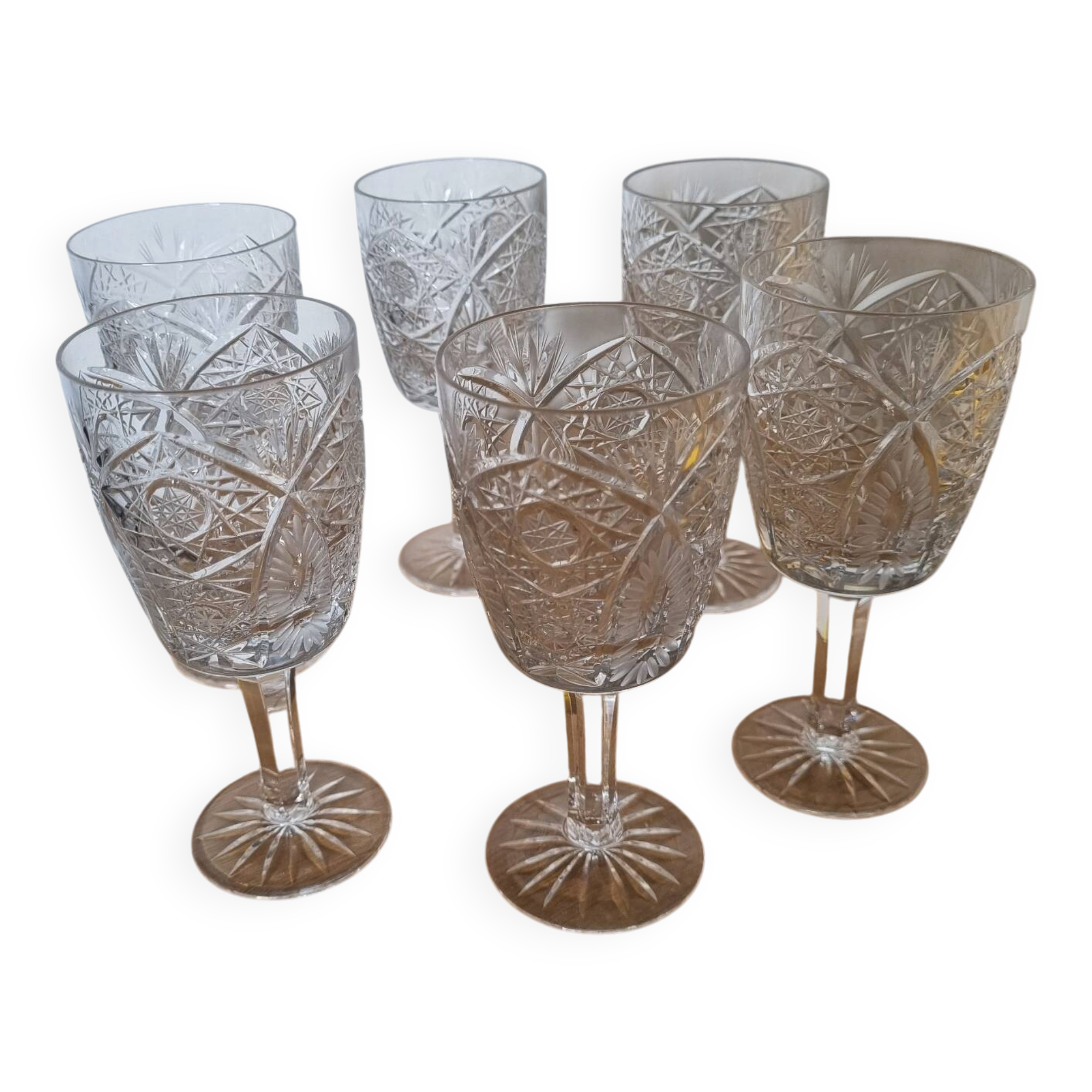 6 wine glasses, Bohemian crystal from 1980