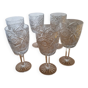 6 verres a vin, cristal - 1980