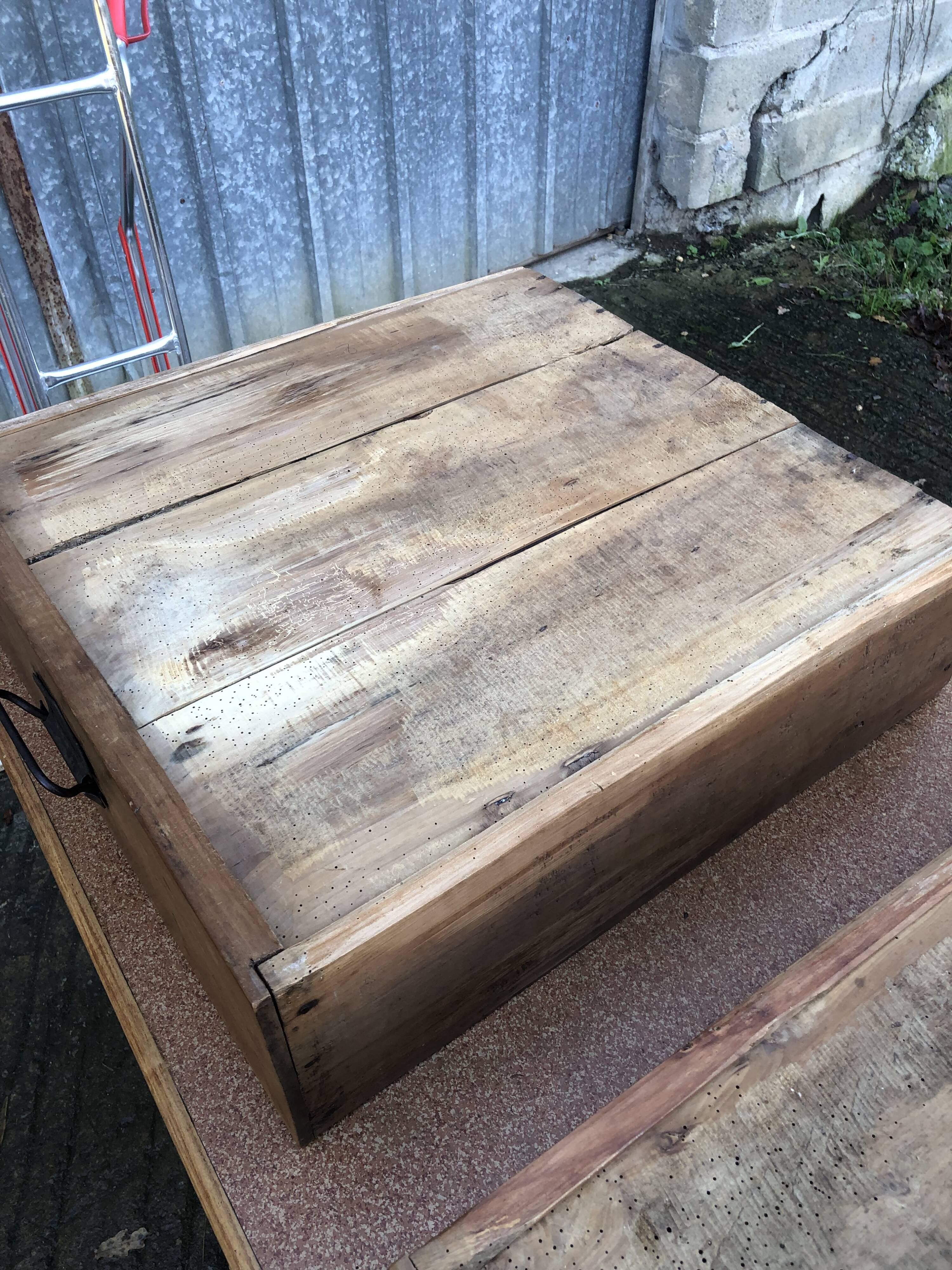 Solid cherry game table with 2 front drawers and panelled crosspieces.