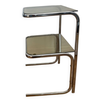 Chromed metal and smoked glass side table, 70s design