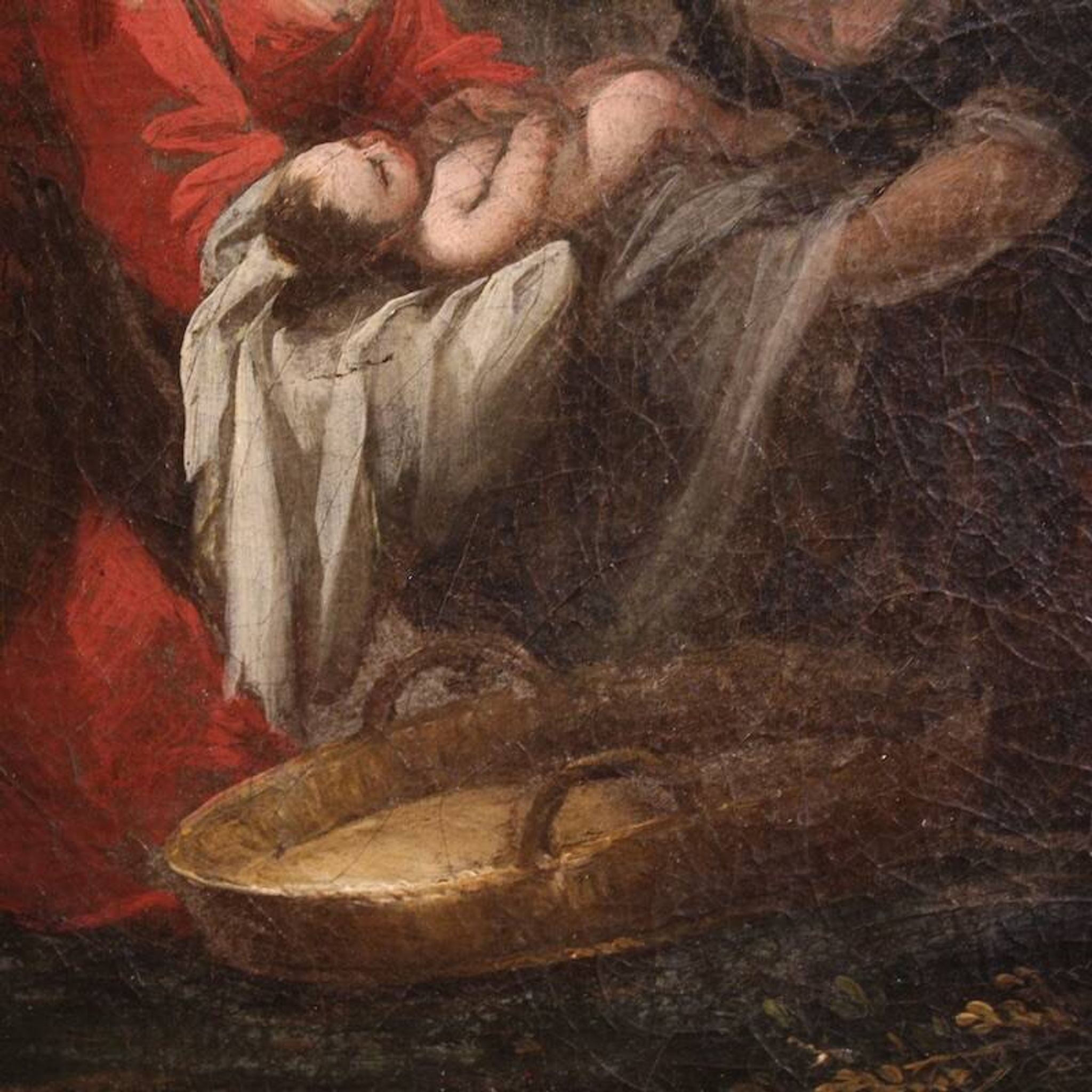 Antique Venetian painting from the 18th century, Moses saved from the water