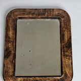Antique Louis-Philippe mirror, rounded corners, imitation wood, 30 x 37 cm