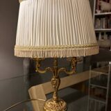 1960s Louis XV/rockery style bronze lamp with original pleated lampshade
