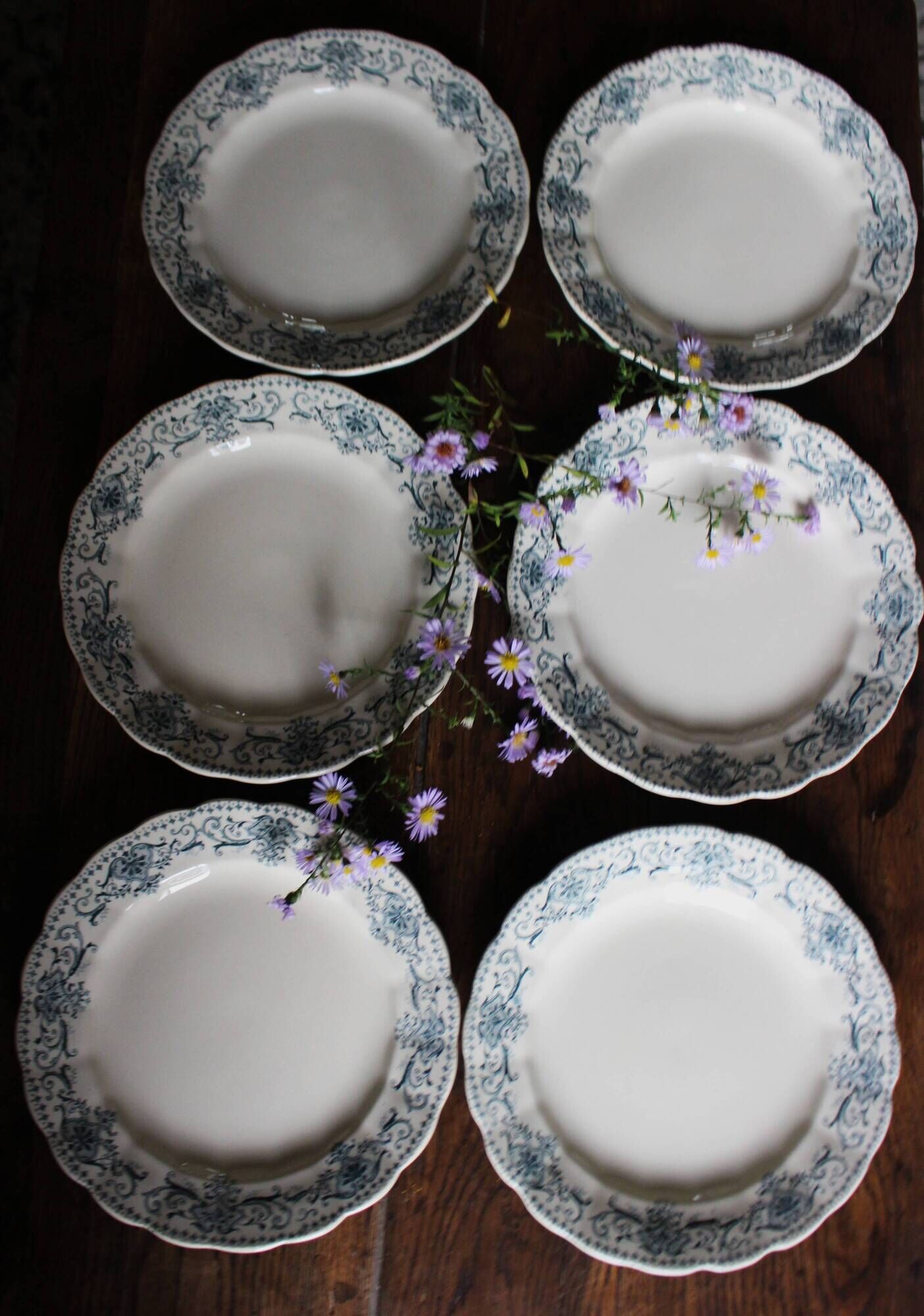A set of 6 flat plates Terre de Fer Bleu Verdun HBC.