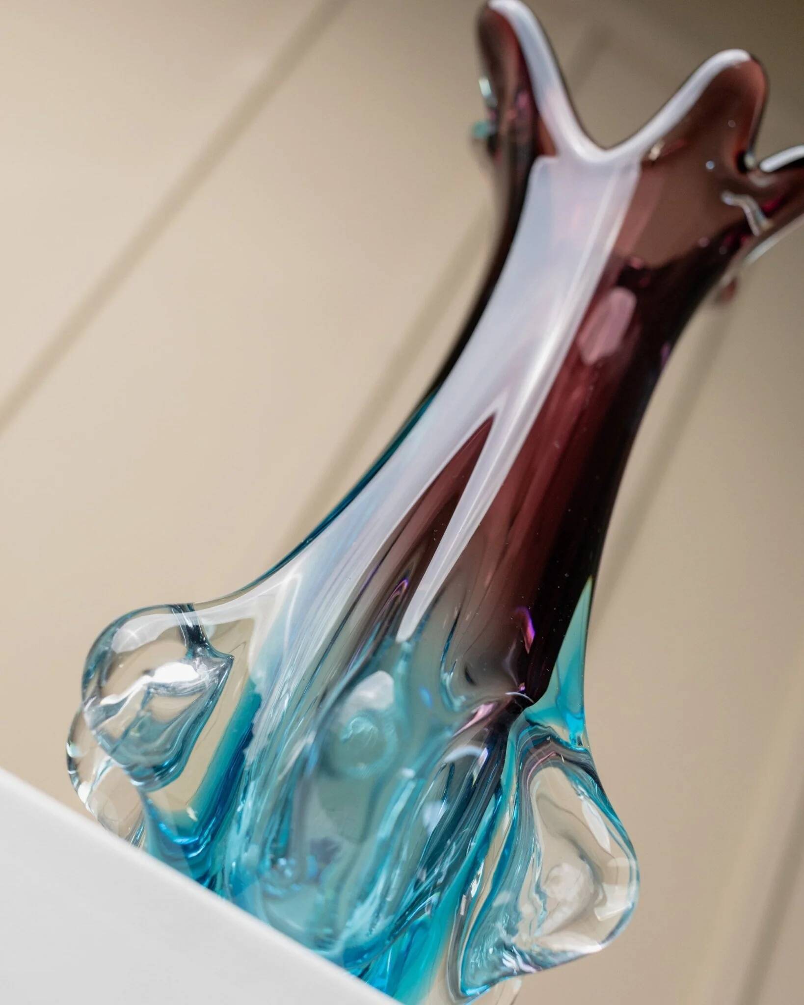 Fratelli Toso Murano Vase in Turquoise and Aubergine Glass XL Mid-Century Italian Art Vase, 1950s