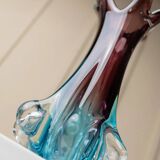 Fratelli Toso Murano Vase in Turquoise and Aubergine Glass XL Mid-Century Italian Art Vase, 1950s