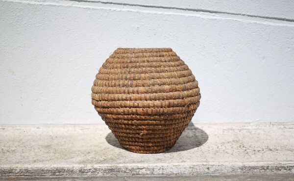 Panier ancien, bourgne paille et ronce, panier tressé, décoration intérieur