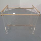 Italian acrylic glass and brass magazine rack, 1970s