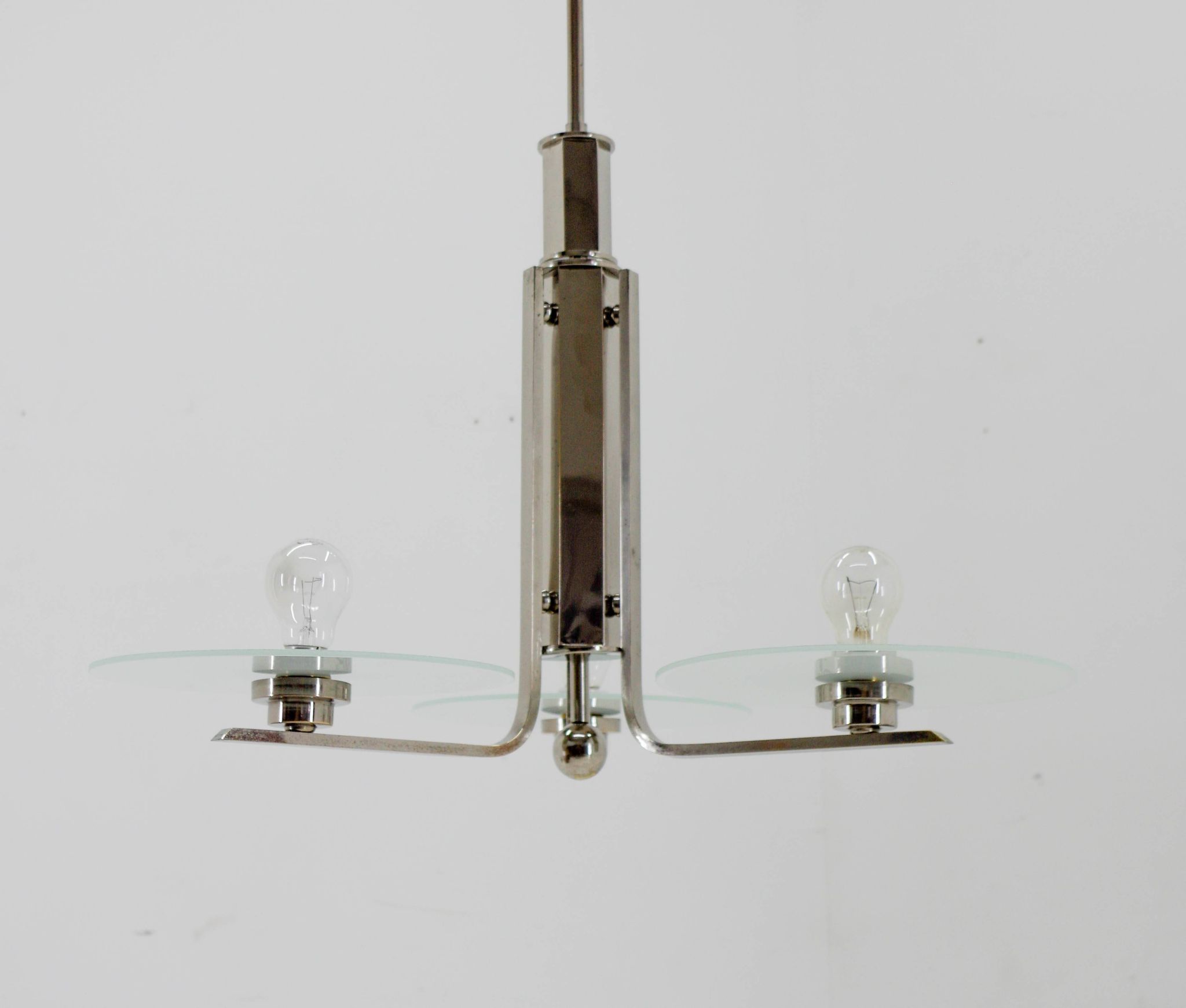 Bauhaus / Functionalist Chrome and Glass Chandelier, 1920s