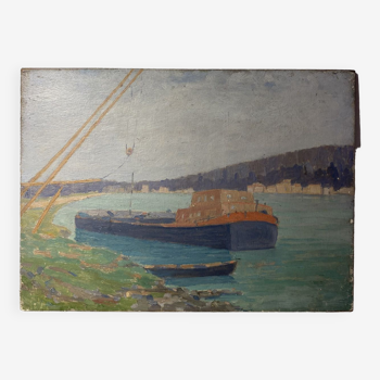Marine, barge at the quayside, workshop stamp early twentieth century