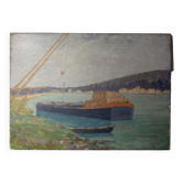 Marine, barge at the quayside, workshop stamp early twentieth century