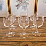 6 Cristal Arques Matignon liqueur glasses, engraved crystal