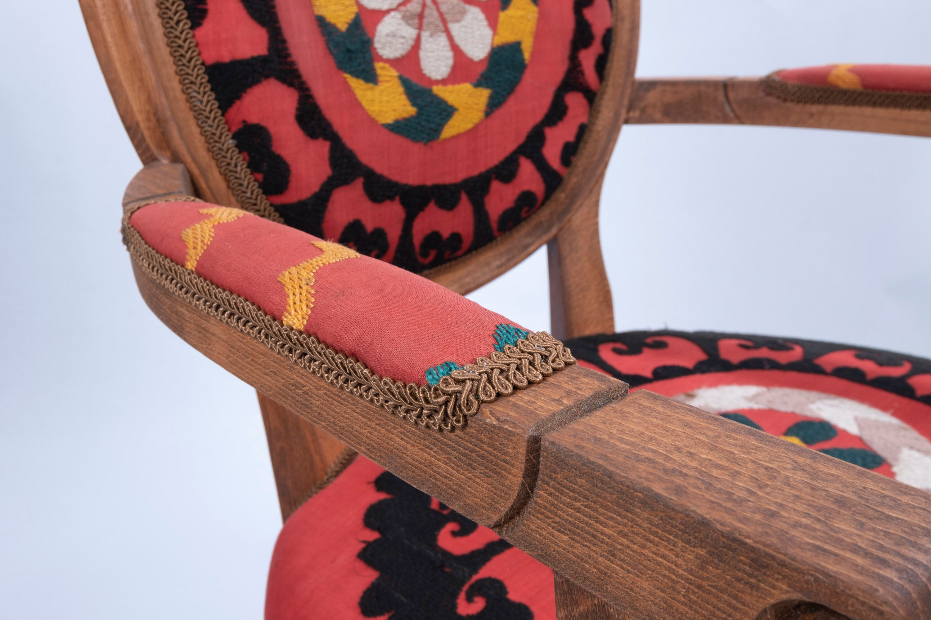Bohemian chair, Suzani embroidery armchair with bergere style