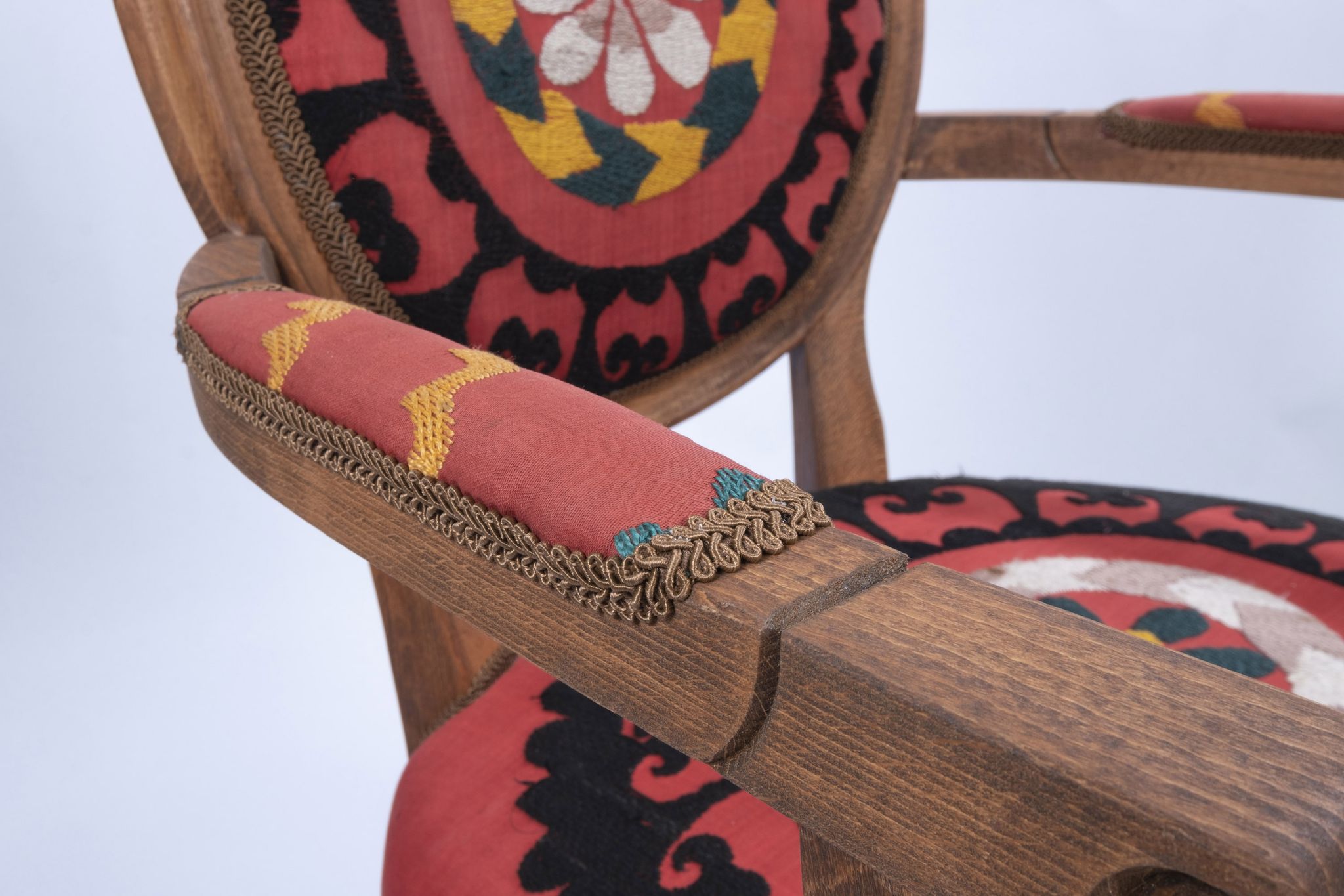 Bohemian chair, Suzani embroidery armchair with bergere style
