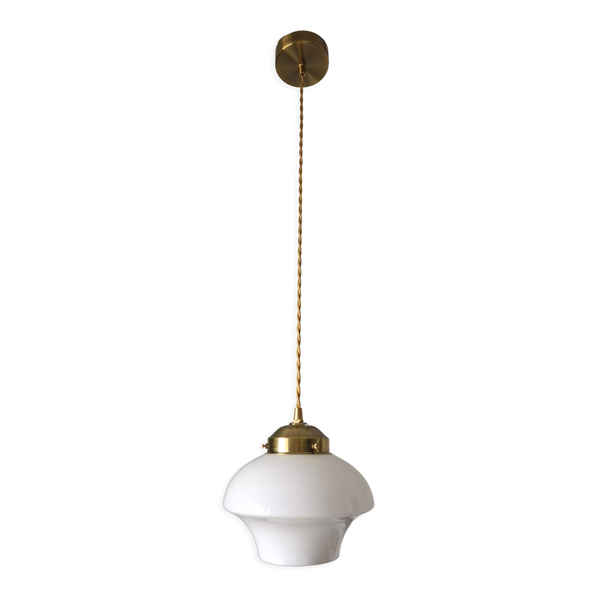 Art deco suspension opaline white and brass