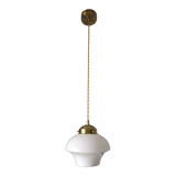 Art deco suspension opaline white and brass