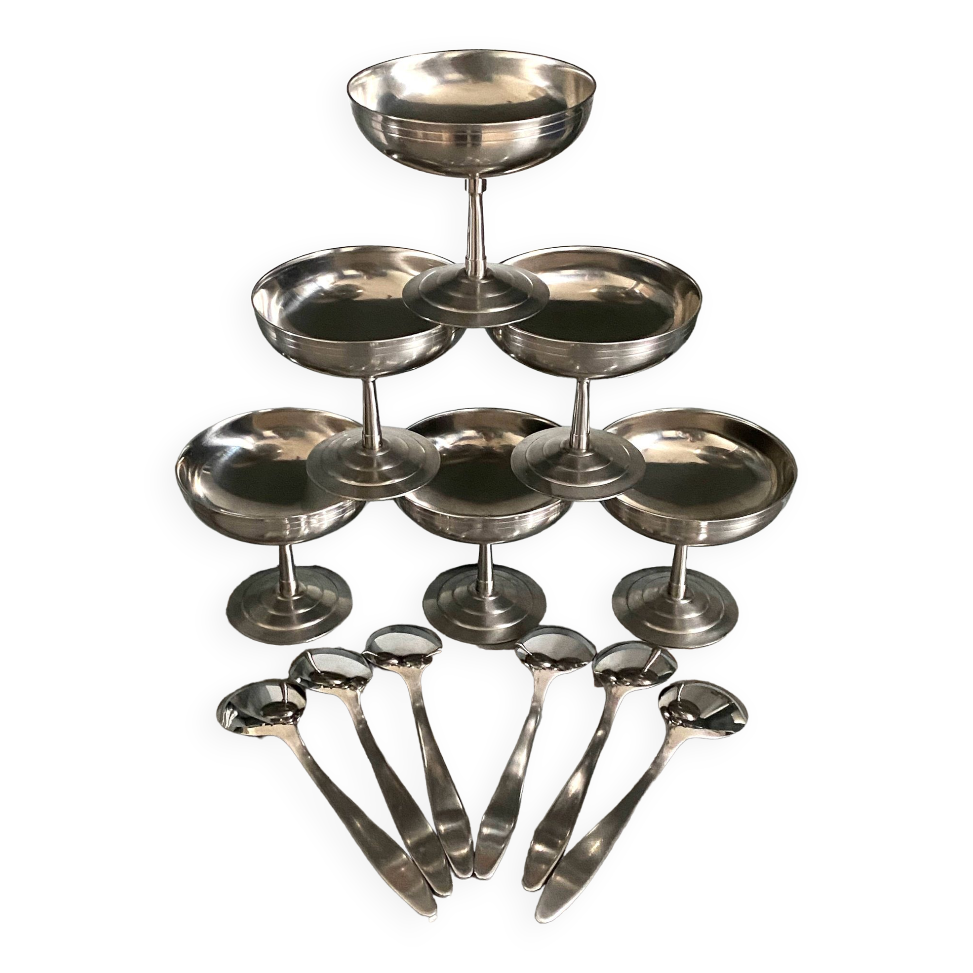 Ice cream cup with spoons, vintage stainless steel