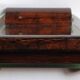 Art Deco mirror, glass & exotic wood courtesy tray. 1930s