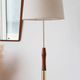 Vintage Scandinavian floor lamp in wood and gold brass — Beige lampshade