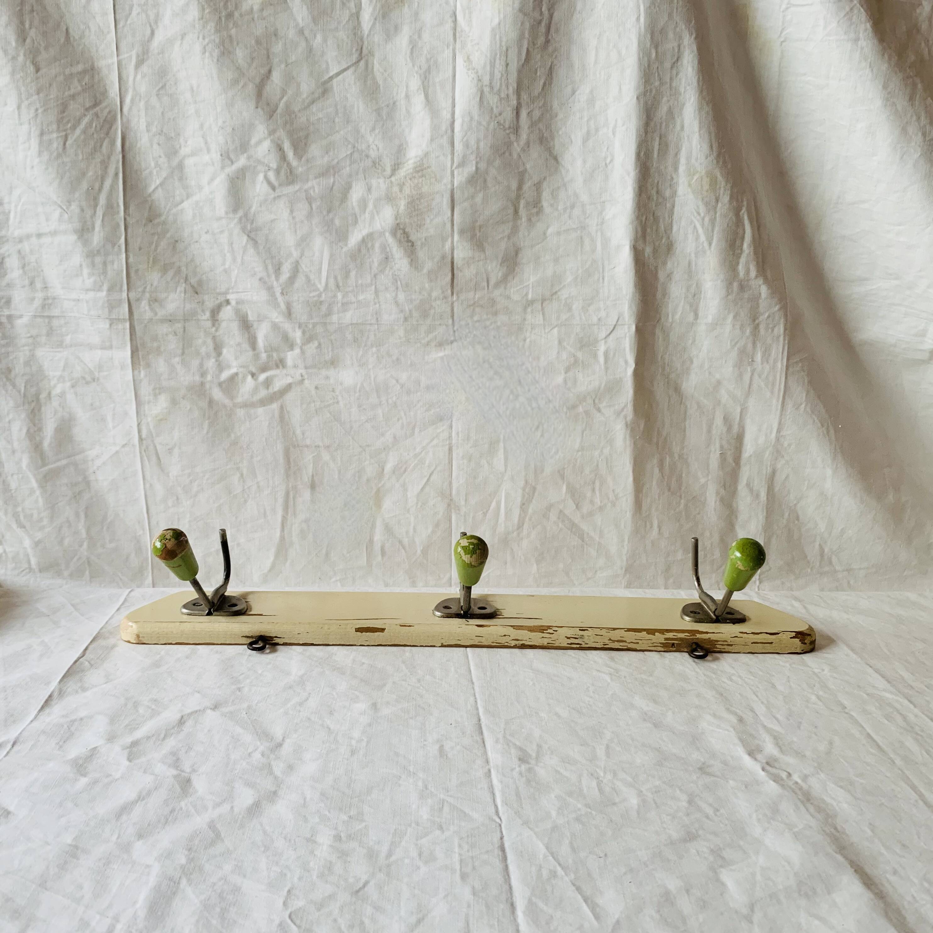 Vintage wooden wall coat rack - 3 hooks