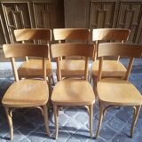 Lot of 6 vintage light wooden bistro chairs