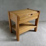 Simat France solid elm bedside table, 1980s