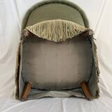 sage green toad armchairs with gold fringe