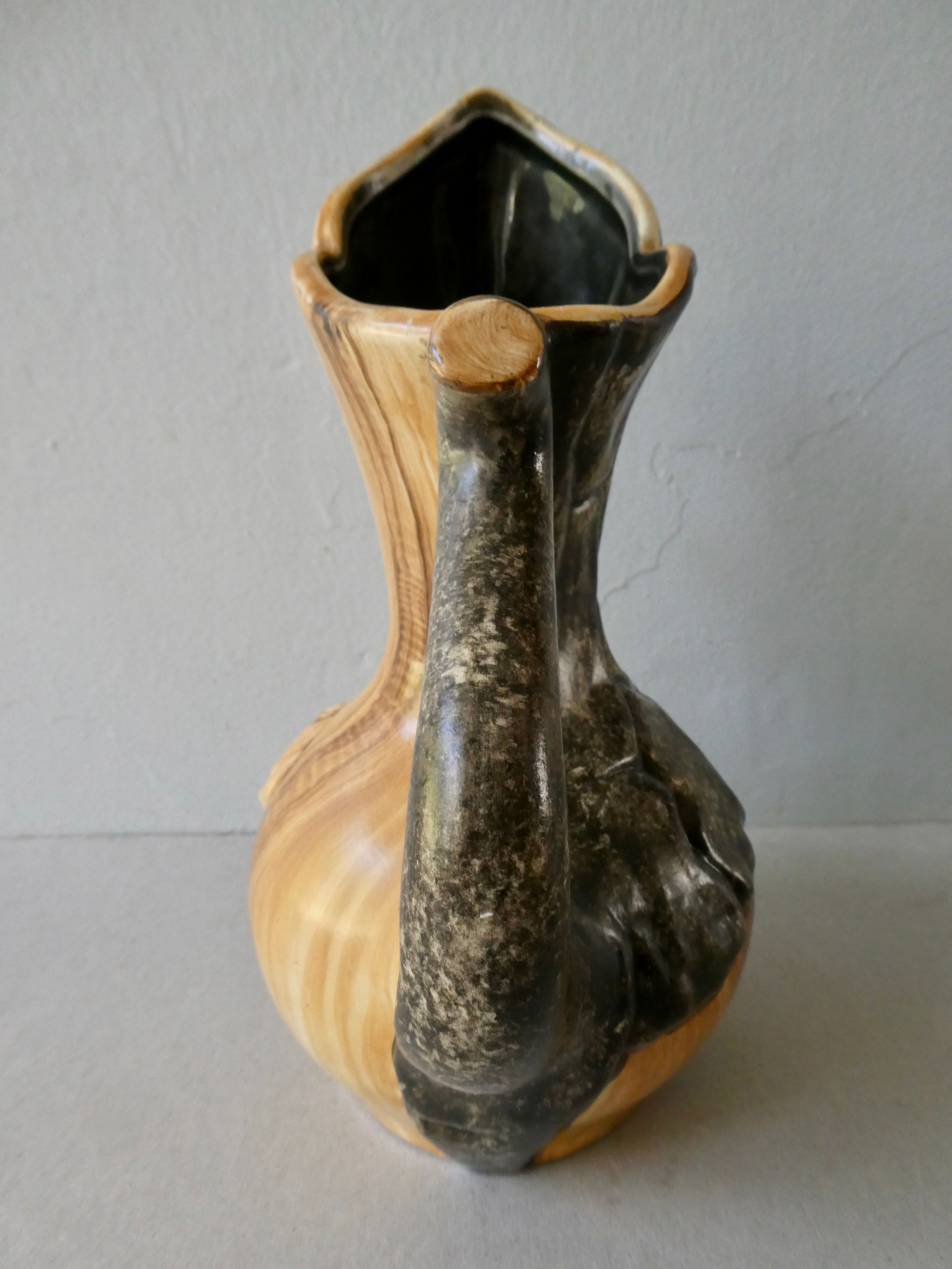 Ceramic pitcher imitation wood, Cerart, 70s