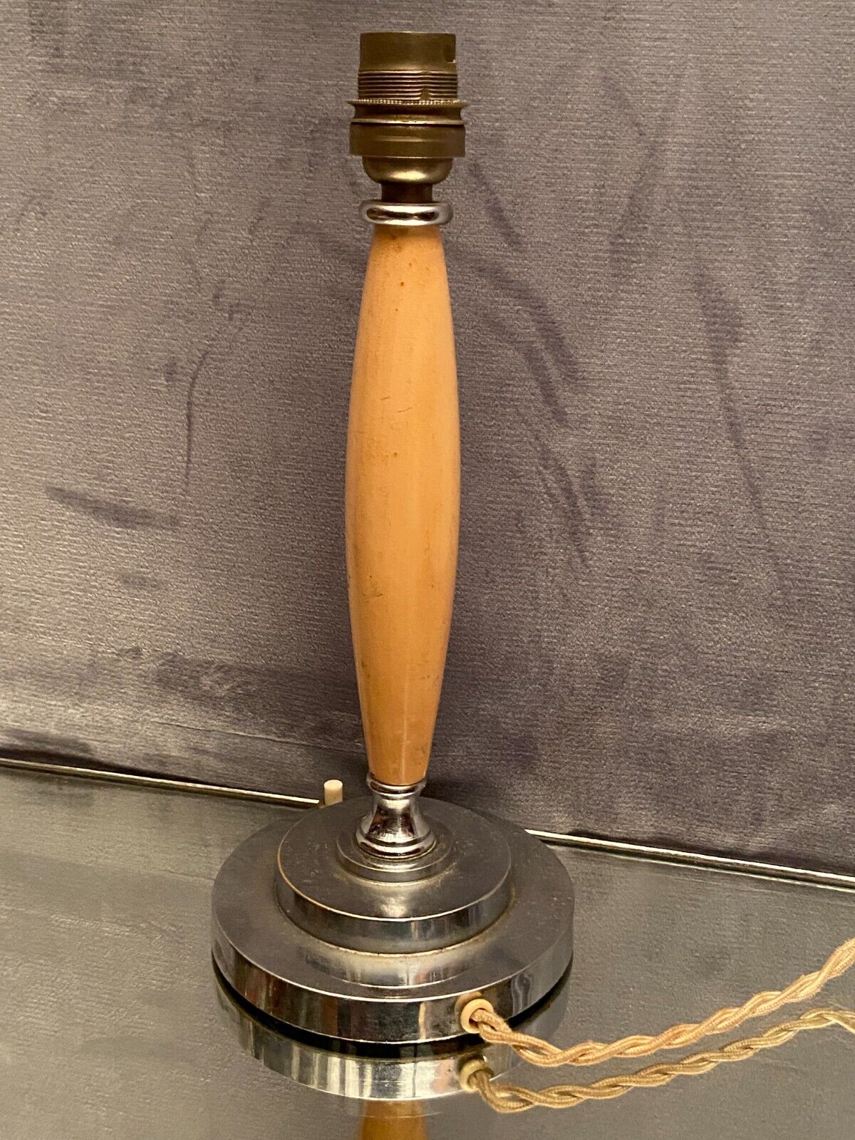 Wooden lamp foot on chromed metal frame design 1930-1950
