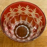 7 aperitif glasses in red and transparent glass chiseled vintage