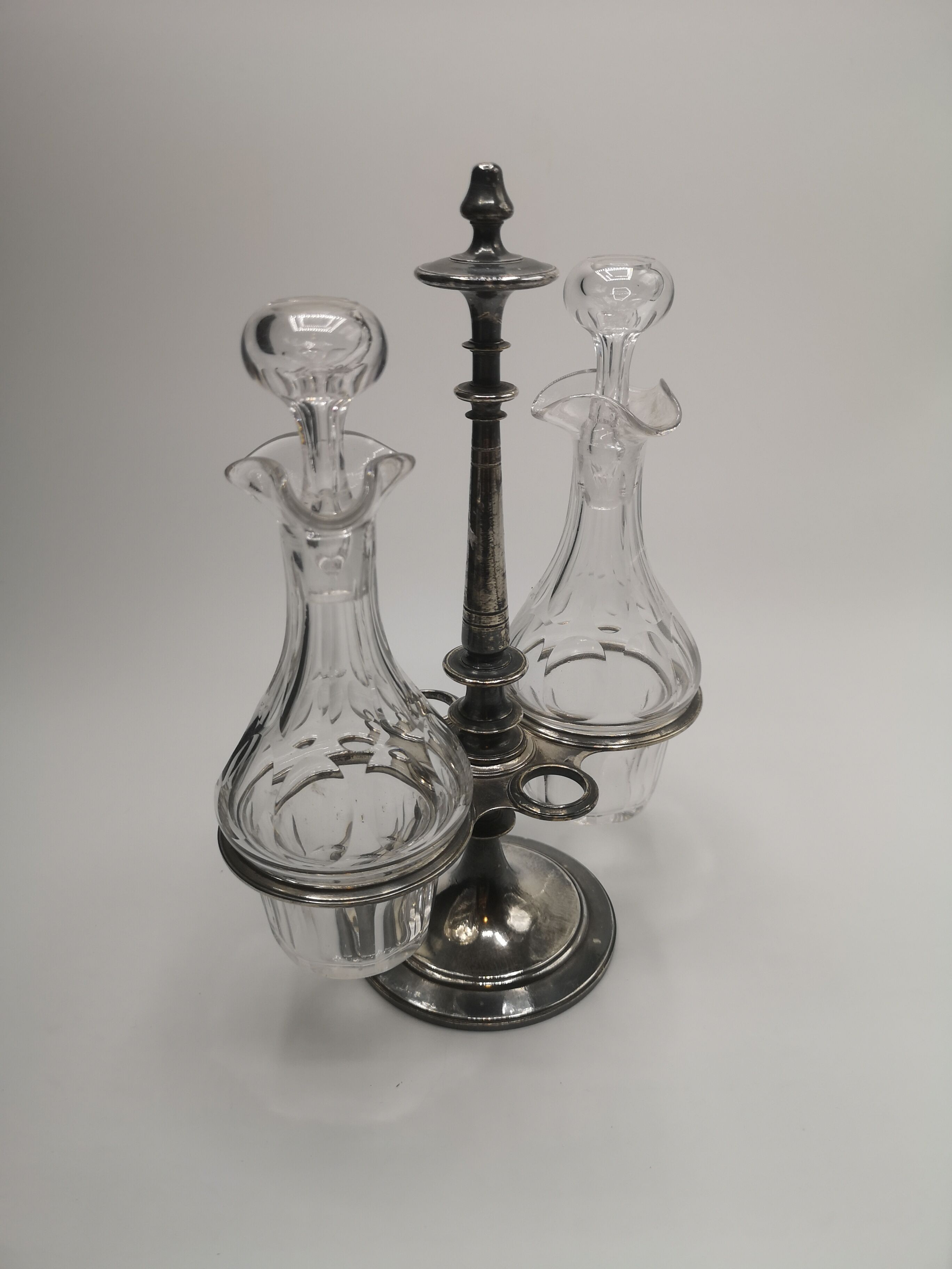 Christofle oil and vinegar server in crystal and silver metal