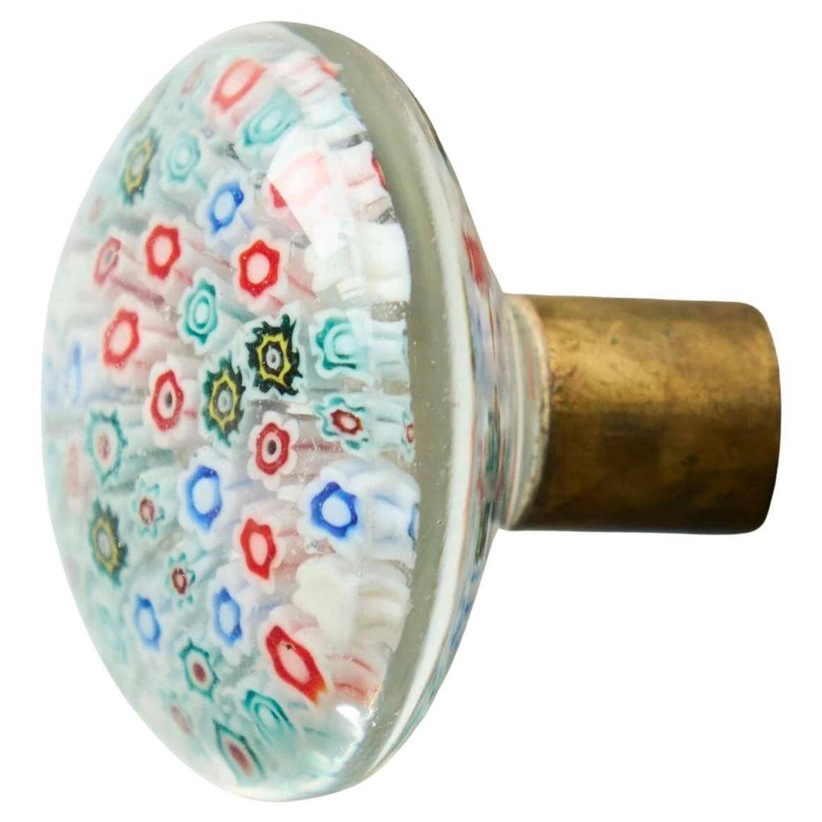 Millefiori glass door knob from Murano and patinated brass, 1960s.