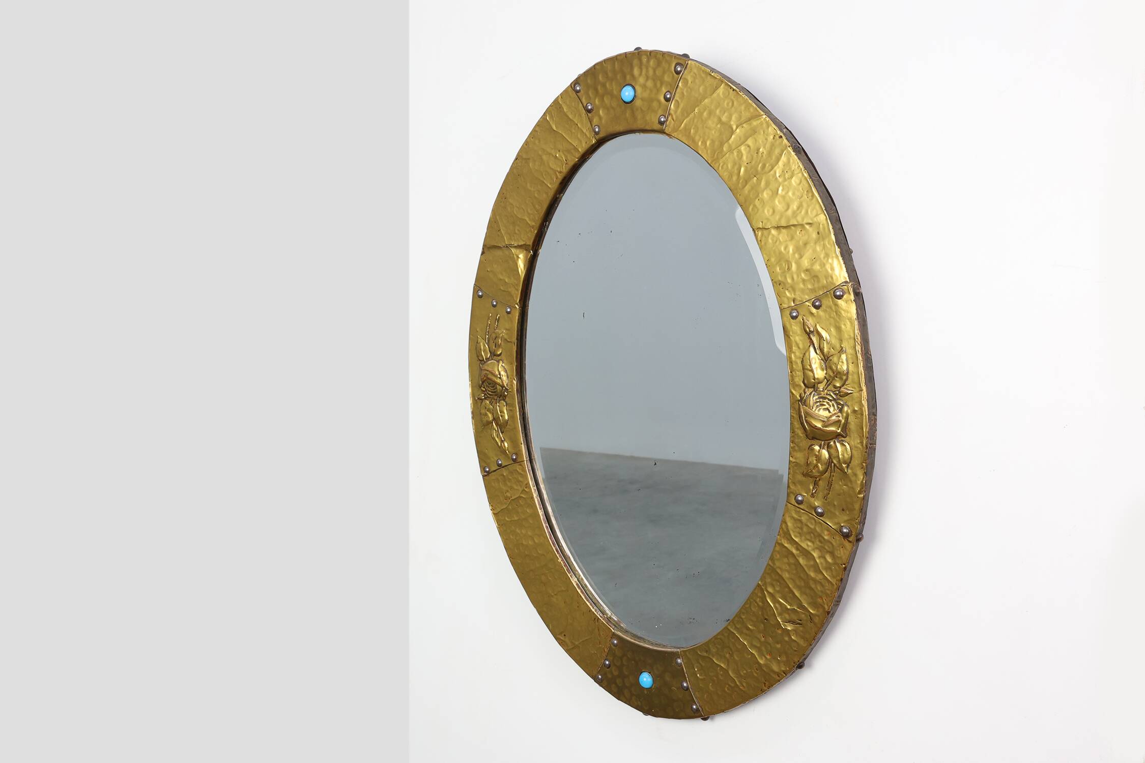 Arts & Crafts Copper Oval Mirror, France ca. 1905