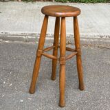 Tabouret haut de bar scandinave vintage en chêne 1960 de 65cm