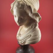 Bust of a young girl in terracotta painted and signed, period early xx th