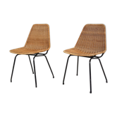 Ensemble de 2 chaises en rotin et en métal Dirk van Sliedregt, Pays-Bas des années 1960