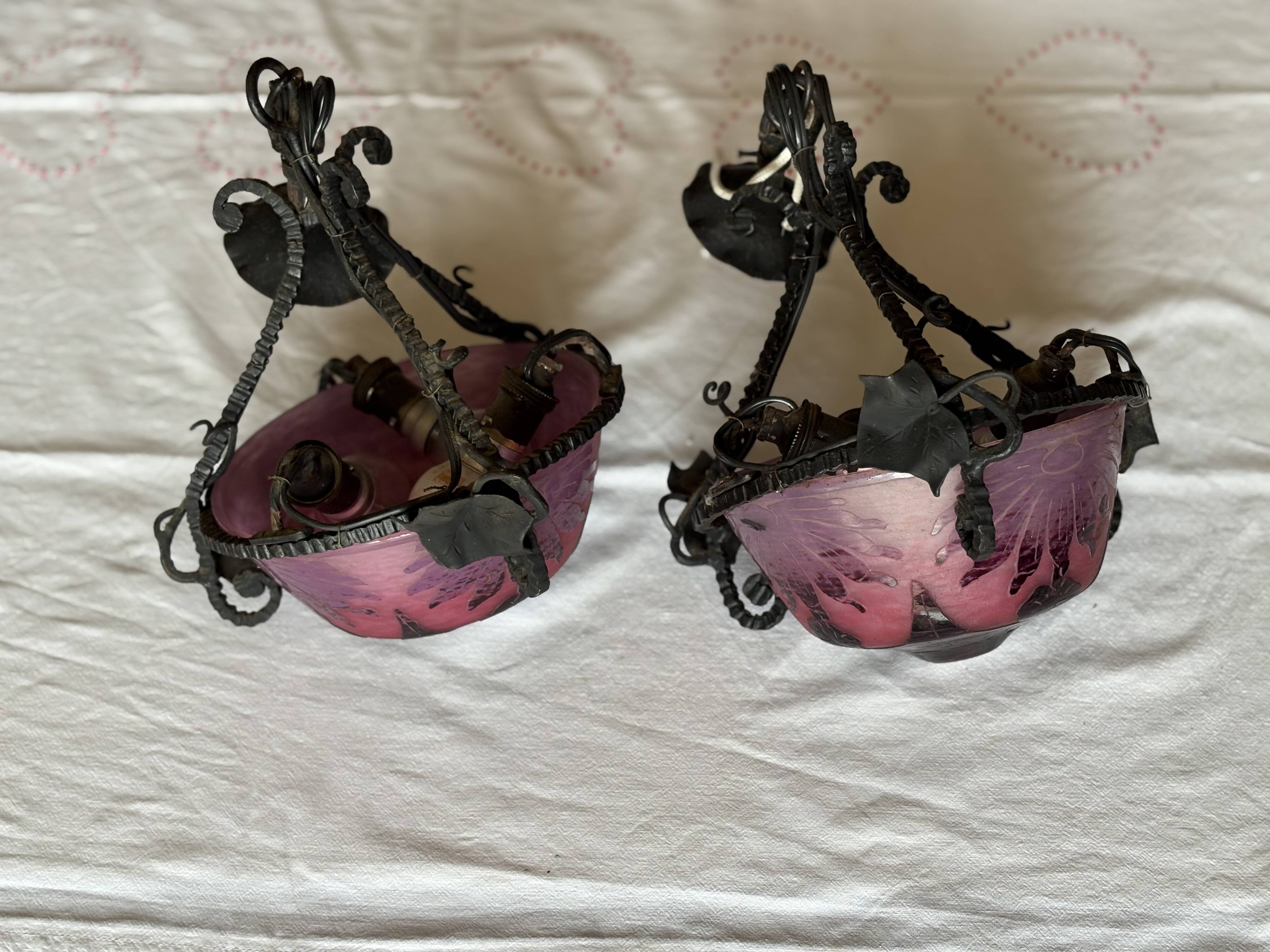 Pair - Edgar Brandt Suspension Lamp