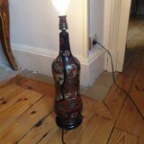 Multicolored painted wooden lamp with floral and animal decoration