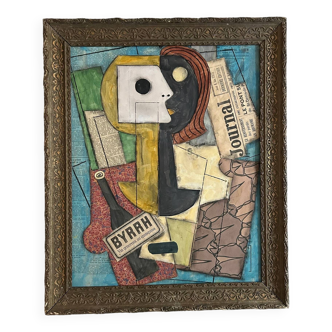 Portrait cubiste moderne du milieu du 20e siècle représentant une femme déconstruite, encadré