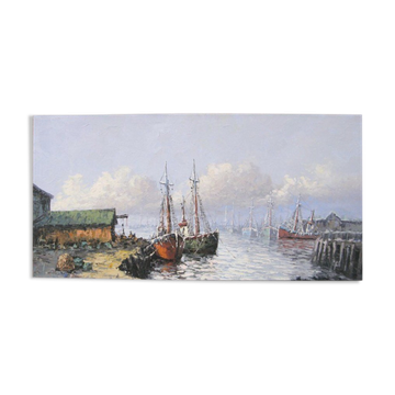 Marine, boats at dock signed Le Bearn, oil on canvas, XXth