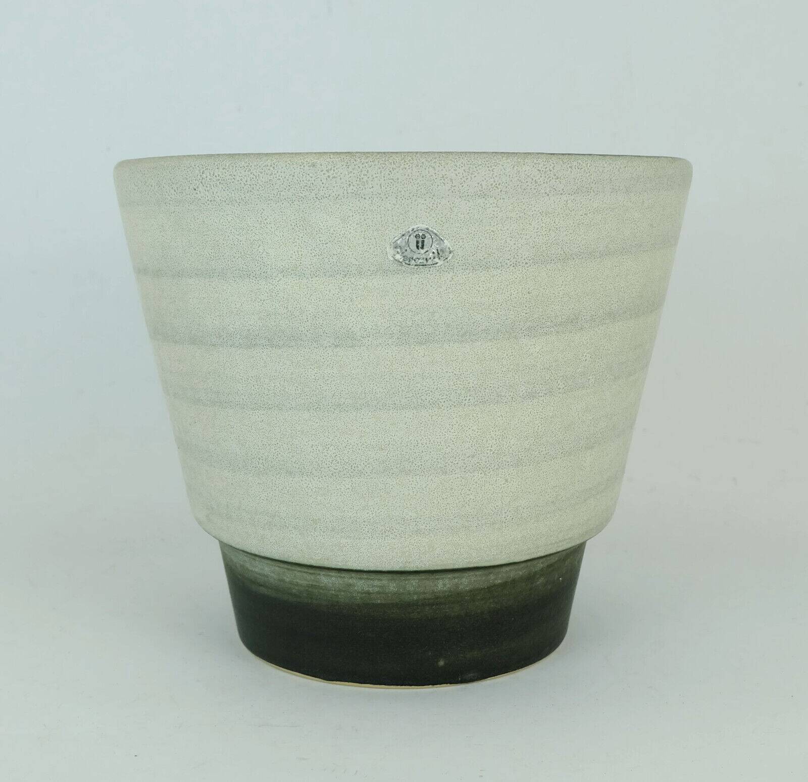 Mid century flowerpot planter u-keramik stripe pattern shades of gray and black 50s 60s