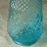 Glass carafe blue mold with diamond tip cluster of grapes decoration