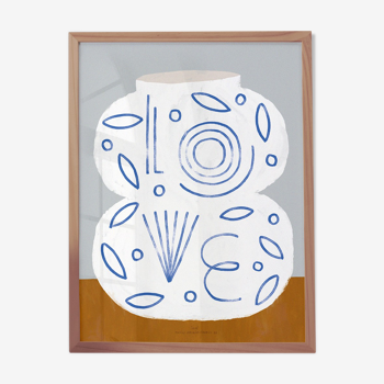 Affiche murale avec vase blanc et le mot Amour, A3 30cmx40cm
