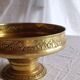 Fruit bowl, basket on foot, compote dish in embossed brass.