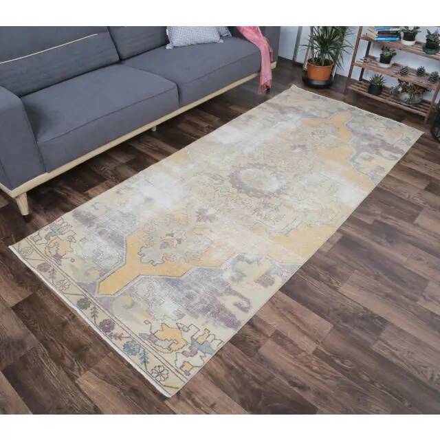 Vintage Turkish Oushak Handmade Wool Runner Rug 114x250